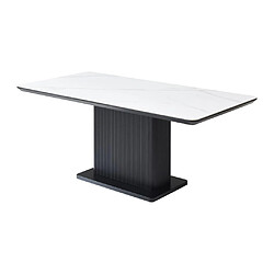 Avis Vente-Unique Table à manger 6 personnes en céramique et MDF - Effet marbre blanc et Noir - LAOMINIA