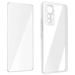 Avizar Coque Xiaomi 12 Lite Silicone Gel Souple Film Verre Trempé 9H transparent