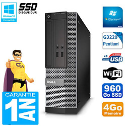 PC DELL 3020 SFF Intel G3220 RAM 4Go Disque Dur 960 Go SSD Graveur DVD Wifi W7 - Occasion