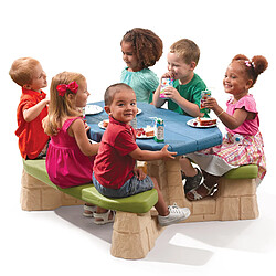 Avis Step2 Naturally Playful Table Picnic Enfant en VERT / Bleu avec Parasol | Banc Pique Nique pour Enfants en Plastique