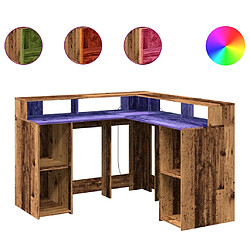 Helloshop26 Bureau table poste de travail meuble d'ordinateur informatique étude avec lumières LED vieux bois bois d'ingénierie brun 02_0023439