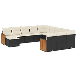 vidaXL Salon de jardin 12 pcs avec coussins noir résine tressée