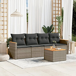 vidaXL Salon de jardin 5 pcs avec coussins gris résine tressée