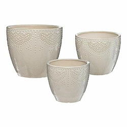 Lot de 3 Cache-Pots Céramique Bijou 30cm Blanc