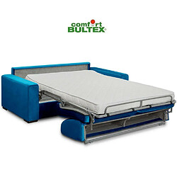 Inside 75 Canapé convertible express VOLOUTO matelas 120cm comfort BULTEX® 16cm sommier lattes RENATONISI velours bleu azur pas cher