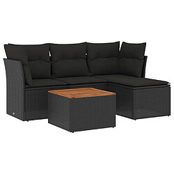 vidaXL Salon de jardin 5 pcs avec coussins noir résine tressée