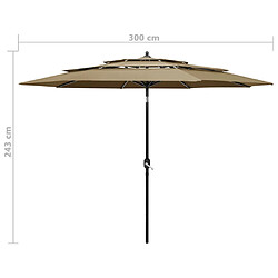 vidaXL Parasol de jardin à 3 niveaux avec mât en aluminium taupe 3 m pas cher