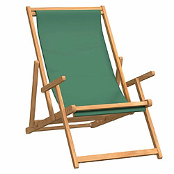 Maison Chic Chaise/Fateuill de plage pliable Bois de teck solide Vert -GKD18612