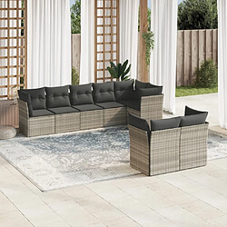 vidaXL Salon de jardin 8 pcs avec coussins gris clair résine tressée