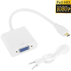 Wewoo Câble blanc Full HD 1080P Micro HDMI mâle à VGA femelle adaptateur vidéo avec audio, longueur: 22cm 