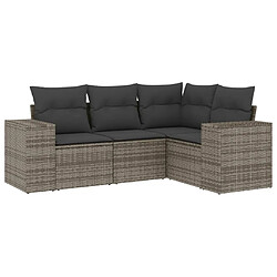 Maison Chic Salon de jardin 4 pcs avec coussins | Ensemble de Table et chaises | Mobilier d'Extérieur gris résine tressée -GKD68332