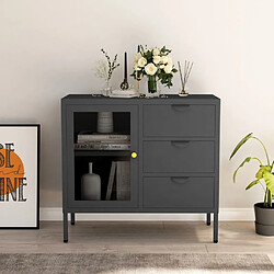 Maison Chic Buffet,Meuble de Rangement,commode pour salon,Cuisine Anthracite 75x35x70 cm Acier et verre trempé -MN63443