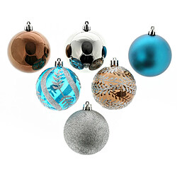 Atmosphera, Createur D'Interieur Lot de 6 boules de noël - Diam. 80 mm - Chocolat, turquoise et argent