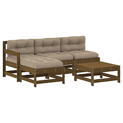 Maison Chic Salon de jardin 5 pcs + coussins - Mobilier/Meubles de jardin - Table et chaises d'extérieur marron miel bois massif -MN73427