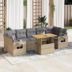 vidaXL Salon de jardin avec coussins 8 pcs beige résine tressée