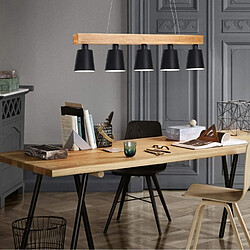 Avis NETTLIFE Suspension 5 Ampoules E27 Noir Diam.102cm Moderne Métal et Bois Lampe de salle à Manger pour Chambre Cuisine Couloir