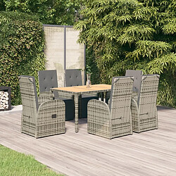 Maison Chic Mobilier à dîner 7 pcs de jardin avec coussins - Ensemble table et chaises d'extérieur - Salon/Mobilier de jardin classique gris rotin -MN27776