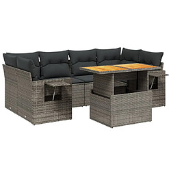 vidaXL Salon de jardin avec coussins 7 pcs gris résine tressée