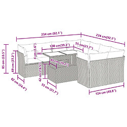 vidaXL Salon de jardin 9 pcs avec coussins gris résine tressée pas cher