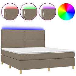 vidaXL Sommier à lattes de lit et matelas et LED Taupe 180x200cm Tissu