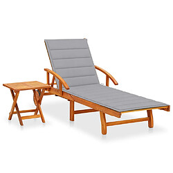 vidaXL Chaise longue de jardin avec table et coussin Bois d'acacia