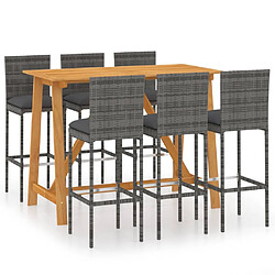 Maison Chic Ensemble de bar de jardin 7 pcs et coussins,Table + chaises + coussins d'extérieur Gris -GKD660660