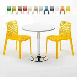 Grand Soleil Table Ronde et 2 Chaises Colorées Set In