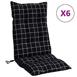 vidaXL Coussins de chaise à dossier haut lot de 6 motif carreaux noir