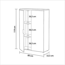 Avis Pegane Armoire de rangement bureau avec 2 portes - longueur 80 cm x hauteur 119 cm x profondeur 32,5 cm