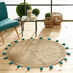 Paris Prix Tapis Déco Rond en Jute Shira 120cm Turquoise pas cher