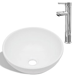 vidaXL Lavabo de salle de bain avec mitigeur Céramique Rond Blanc