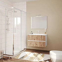 Kiamami Valentina MEUBLE DE SALLE DE BAINS SUSPENDU 80CM BLANC ET CHÊNE CANALETTO, MIROIR 80X60 | SALINA