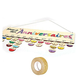 Youdoit Calendrier des Anniversaires bois 40 x 12 cm + masking tape doré à paillettes 5 m