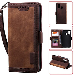 Etui en PU flip style d'épissage vintage avec support marron pour votre Samsung Galaxy A20e