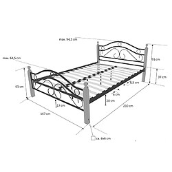 Avis Homestyle4U Design metal lit double 160 x 200 cadre de lit lattes bois noir naturel