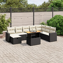 Maison Chic Ensemble Tables et chaises d'extérieur 9 pcs avec coussins,Salon de jardin noir résine tressée -GKD921197