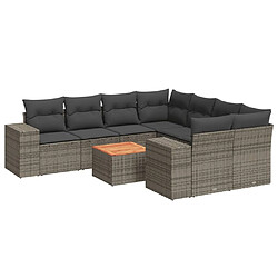 Maison Chic Salon de jardin 9 pcs avec coussins | Ensemble de Table et chaises | Mobilier d'Extérieur gris résine tressée -GKD64467