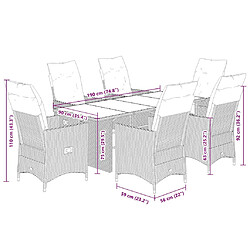 vidaXL Ensemble à manger de jardin et coussins 7 pcs marron rotin pas cher