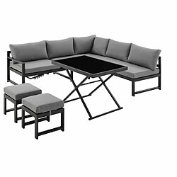 Salon de jardin avec structure en aluminium avec coussins - 7 personnes - Hipu - Gris 