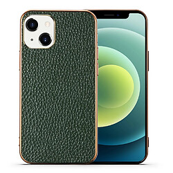 Coque en TPU + cuir véritable anti-poussière, électroplaqué, texture litchi vert pour votre Apple iPhone 13 mini 5.4 pouces