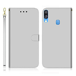 Wewoo Housse Coque Etui à rabat horizontal en surface imitation miroir pour Galaxy A40 avec fentes cartes et porte-cartes ainsi que portefeuille et lanière argent