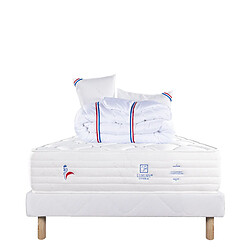 LUXURY LITERIE Ensemble matelas Patriote Mousse 140x200 cm + sommier blanc ep 13cm + 2 oreillers + couette