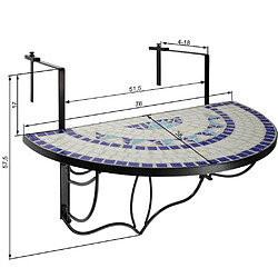 Helloshop26 Table de balcon rabattable blanc/bleu 76 cm 2208252