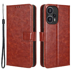 Htdmobiles Housse pour Xiaomi Poco F5 5G / Redmi Note 12 Turbo - etui coque pochette portefeuille + verre trempe - MARRON