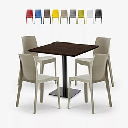 Grand Soleil Ensemble 1 Table Horeca 90x90cm et 4 Chaises Empilables Restaurant Bar Cuisine Jasper - Beige 