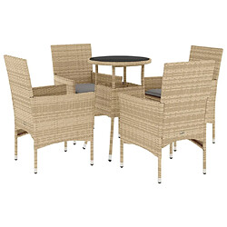 vidaXL Ensemble à manger de jardin et coussins 5 pcs beige rotin verre