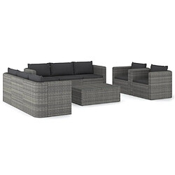 vidaXL Salon de jardin 9 pcs avec coussins Résine tressée Gris