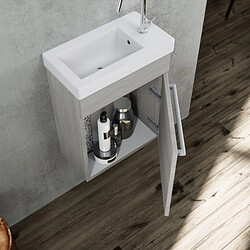 Kiamami Valentina MEUBLE DE RANGEMENT POUR SALLE DE BAIN SUSPENDU 42CM GRIS ASPECT BOIS | SMART