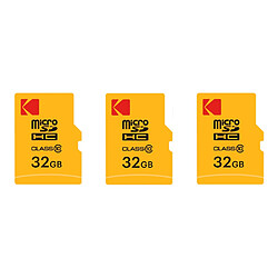 Pack de 3 KODAK Cartes Mémoire Micro SDHC 32 Go avec Adaptateur - Solution de Stockage Haute Vitesse - Noir