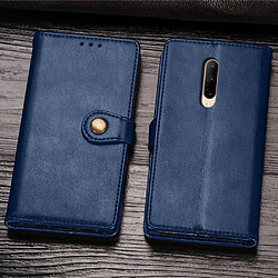 Wewoo Housse Coque Pour OnePlus 7 Pro Retro Boucle en cuir de couleur unie Protection téléphone portable Etui avec cadre photo et fente carte & portefeuille et support Bleu